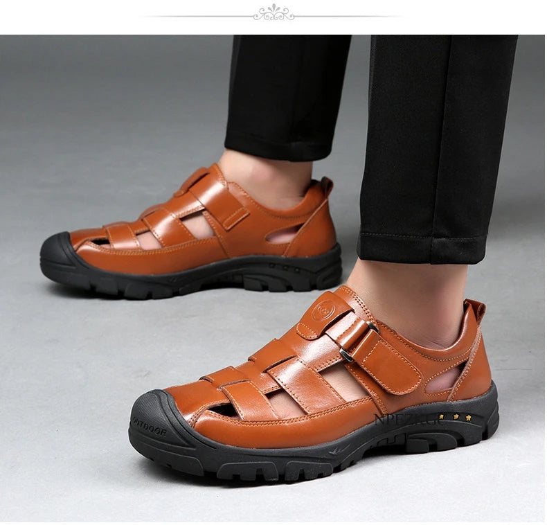 Classic High Quality Cow Leather Sandals Summer Outdoor Handmade Men Sandals Fashion Comfortable Men Beach Leather Shoes