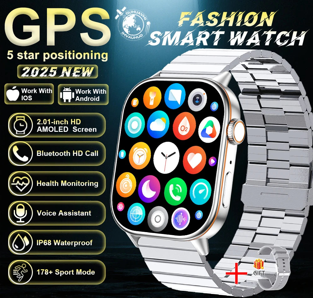 New For Android iOS Outdoor GPS SmartWatch Men 2.01" HD AMOLED Compass 420mAh 178+Sport Mode Waterproof Bracelet Smartwatch 2026
