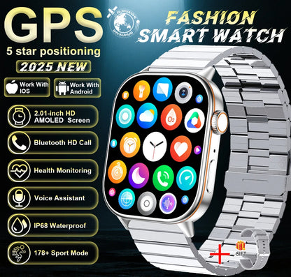 New For Android iOS Outdoor GPS SmartWatch Men 2.01" HD AMOLED Compass 420mAh 178+Sport Mode Waterproof Bracelet Smartwatch 2026