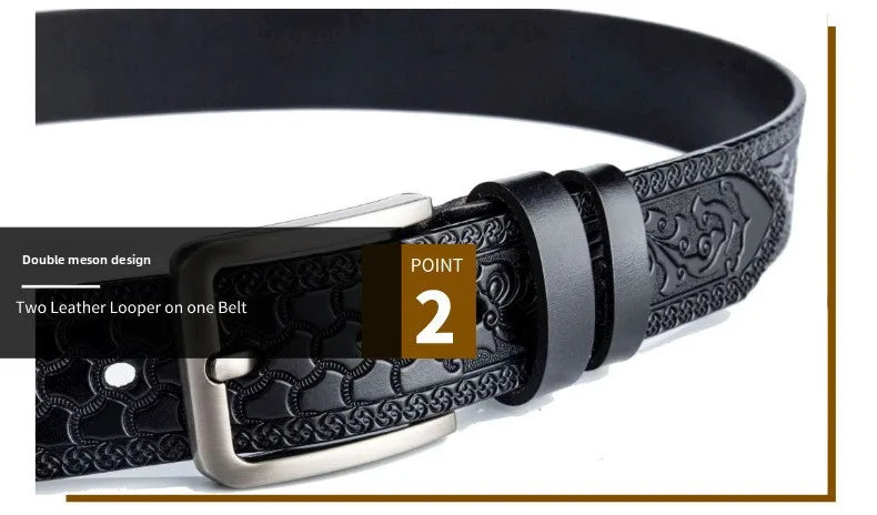 Men's Retro Embossed Leather Belt, European & American Cross-border Style, High Quality Casual Durable Waistband for Daily Use