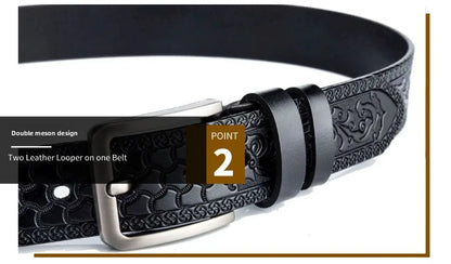 Men's Retro Embossed Leather Belt, European & American Cross-border Style, High Quality Casual Durable Waistband for Daily Use