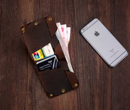 Fashion PUNK Handmade Crazy Horse Genuine Leather Wallet Men Money clip Short Wallet Bag Stud male Purse Card Holder Wallet