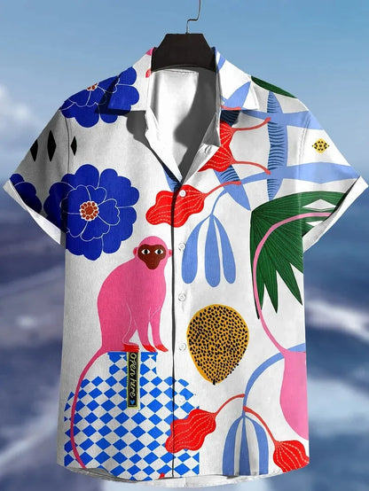 Fashion Men's Hawaiian Graphics Shirt Short Sleeved Button Down Lapel Shirt For Summer Oversized Tops  Casual Shirts For Men