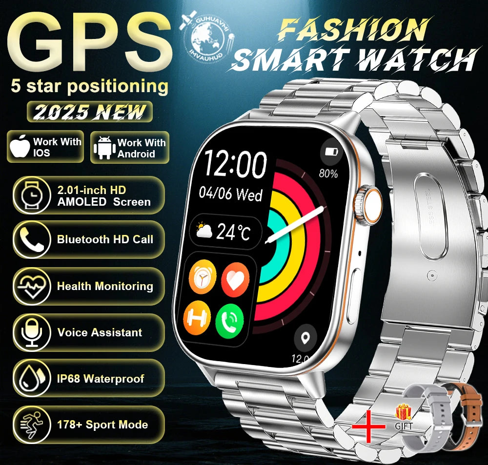 New For Android iOS Outdoor GPS SmartWatch Men 2.01" HD AMOLED Compass 420mAh 178+Sport Mode Waterproof Bracelet Smartwatch 2026