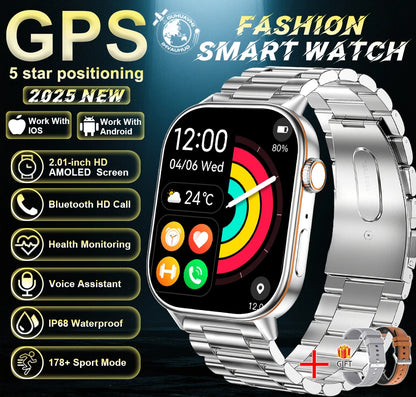 New For Android iOS Outdoor GPS SmartWatch Men 2.01" HD AMOLED Compass 420mAh 178+Sport Mode Waterproof Bracelet Smartwatch 2026