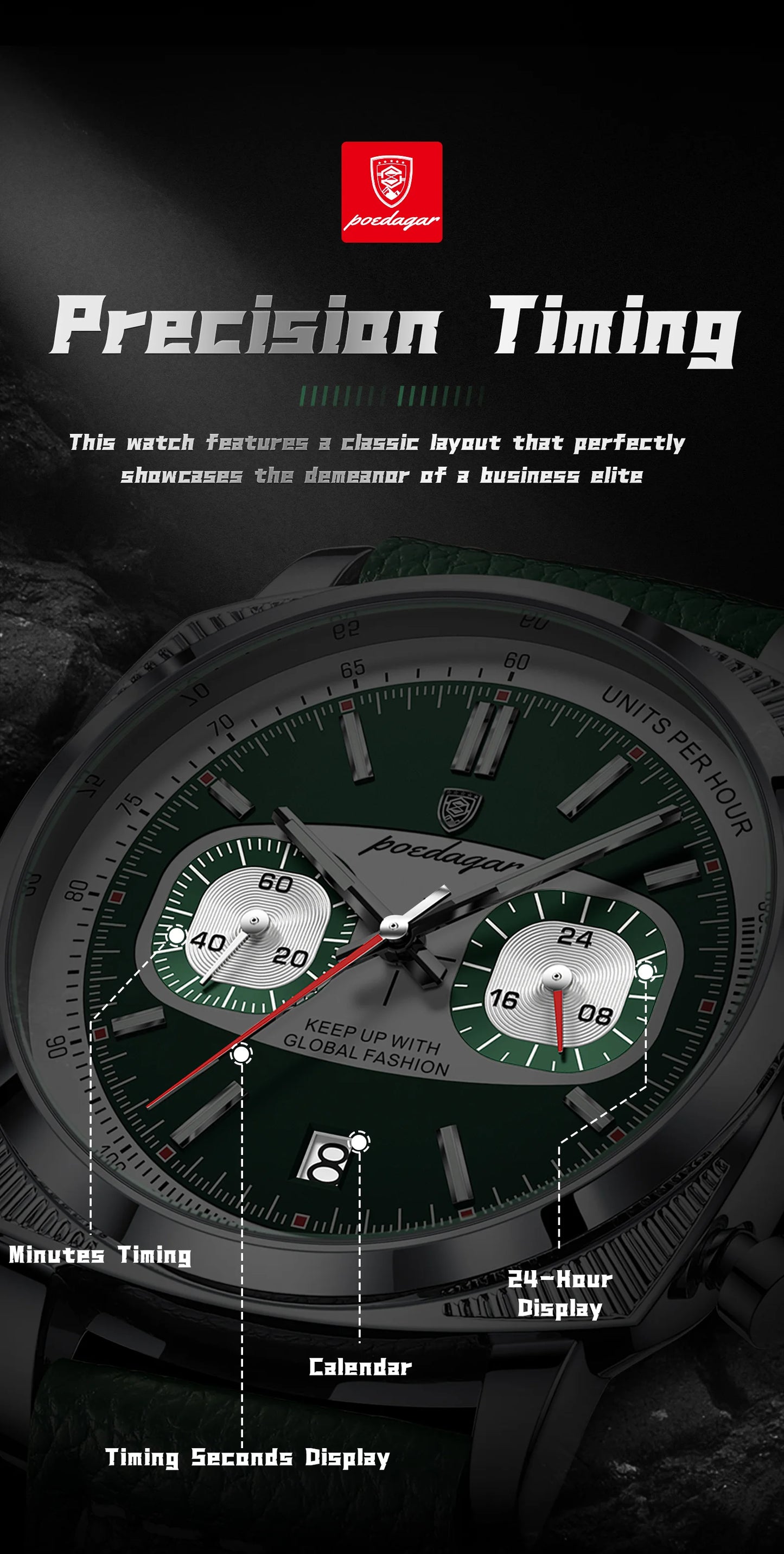 POEDAGAR Original Fashion Men Clock Luminous Waterproof Chronograph Date Watch For Man Luxury Leather Quartz Men's Watches Reloj