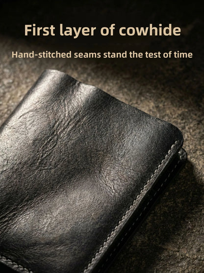 Vintage Genuine Leather Men Wallet High Quality Card Holder Large Capacity Durable Male Money Clips
