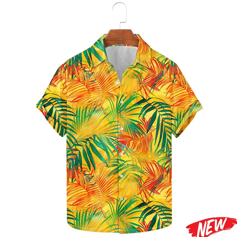 Hawaiian Flower Leaf Graphic Shirts For Men Cool 3d Printing Plants Lapel Shirt Tops Beach Short Sleeve Aloha vacation Shirts