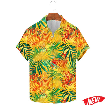 Hawaiian Flower Leaf Graphic Shirts For Men Cool 3d Printing Plants Lapel Shirt Tops Beach Short Sleeve Aloha vacation Shirts