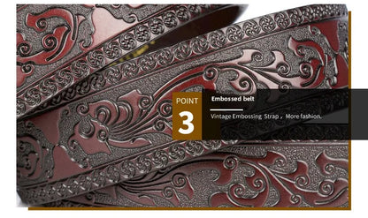 Men's Retro Embossed Leather Belt, European & American Cross-border Style, High Quality Casual Durable Waistband for Daily Use
