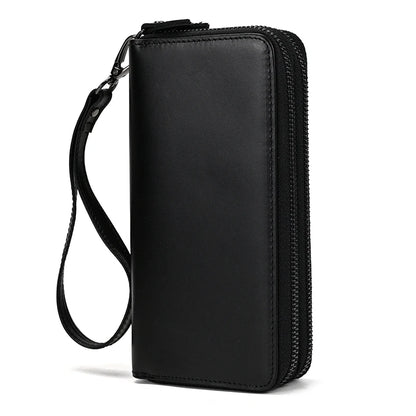 Luufan Vintage Crazy Horse Leather Men Women Long Purse Wallet Credit Card Double Zip Wallets Long Wallet Male Clutch Purse