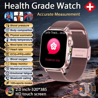 2026 Top Nursing Grade ECG+PPG Smart Watch Men Accurate Blood Pressure Lipids Uric Acid 2.0-inch AMOLED Screen HD Call Watch Men