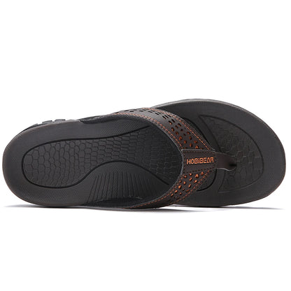 Plus Big Size 49 50 51 52 Mens Flip Flops Slippers PU Leather Beach Shoes TPR Outsoles Hard-Wearing Outdoor Style