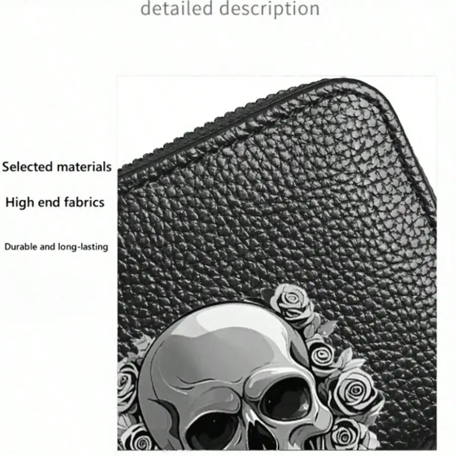 Gothic Skull Floral Print Wallet Multifunctional Card Holder Zipper Coin Purse Unique Gift For Men Mini Wallet Purse Card Holder