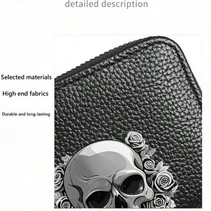 Gothic Skull Floral Print Wallet Multifunctional Card Holder Zipper Coin Purse Unique Gift For Men Mini Wallet Purse Card Holder