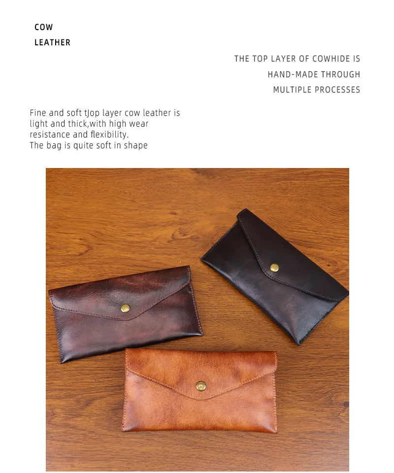 Genuine Leather Men Handmade Wallet High Quality Retro Handbag Simple Phone Pocket Card Bag Big Capacity Male Purses