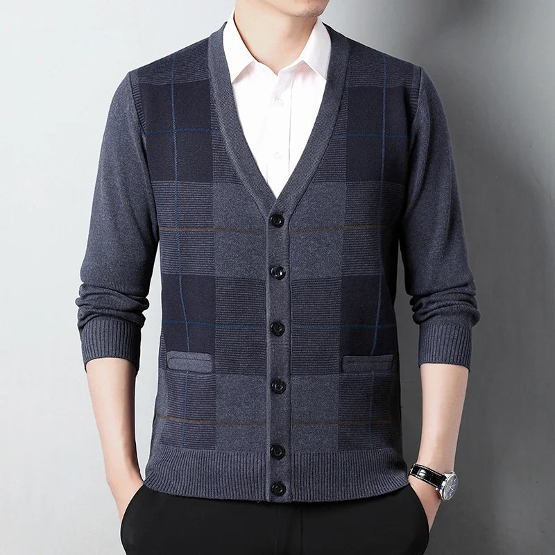 Dad's Sweater Cardigan Jacket Thickened Autumn and Winter Knitted Casual Thick Style Middle-aged and Elderly Men's Top