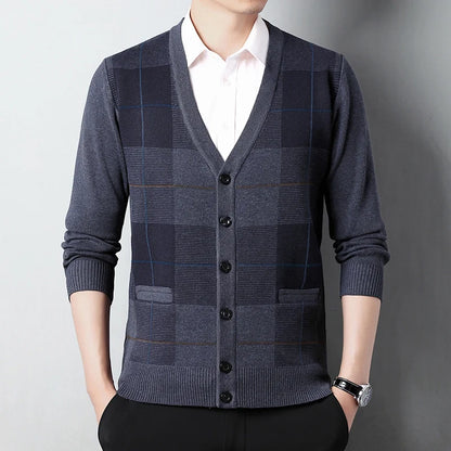 Dad's Sweater Cardigan Jacket Thickened Autumn and Winter Knitted Casual Thick Style Middle-aged and Elderly Men's Top