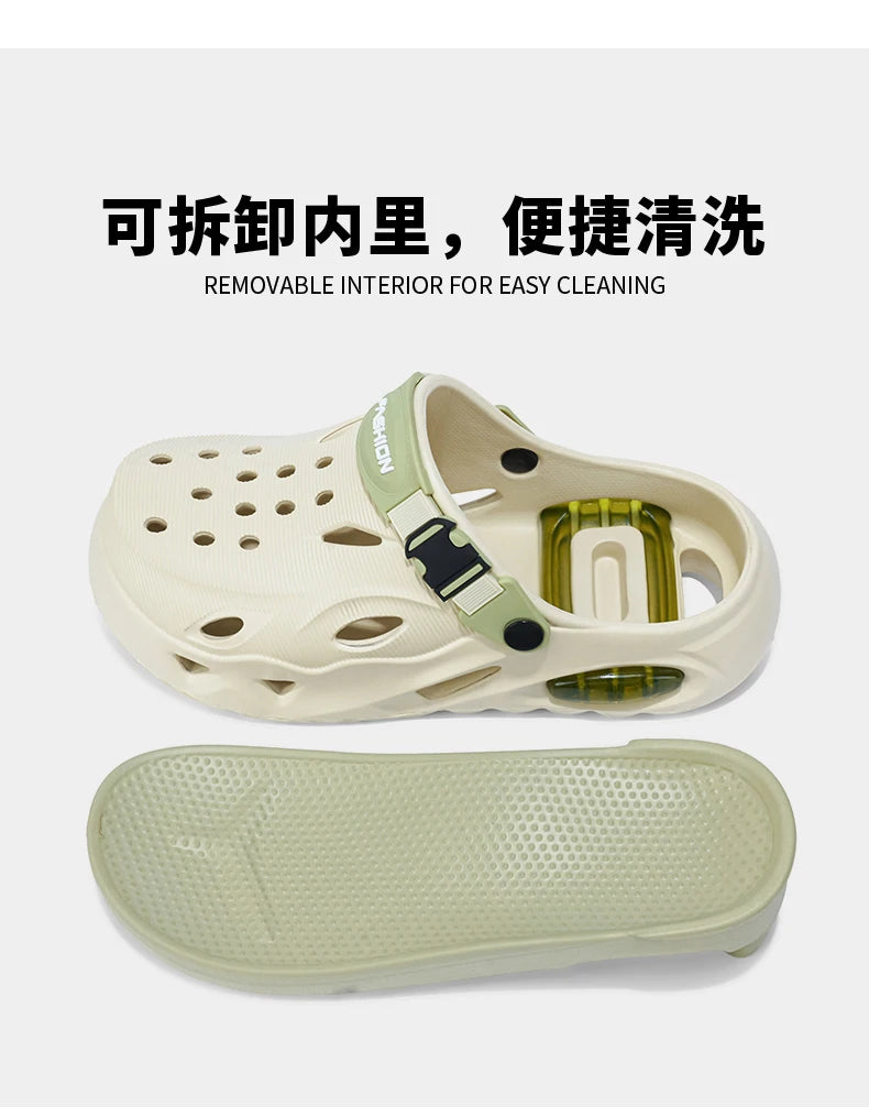 Men's Sandals Fashionable Hollow Casual Slippers Lightweight EVA Garden Shoes Thick-Soled Outdoor Walking Beach Water Shoes