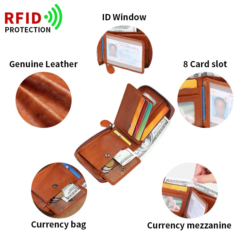 Wallet for men genuine leather zipper wallet, change card bag, all-in-one wallet, trendy short clip for men