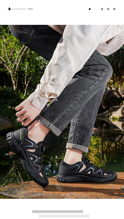 New Arrival Summer Men Sandals PU Leather Mens Casual Shoes Outdoor Beach Shoes Hollow Out Male Roman Shoes Leisure Walk Sandaly