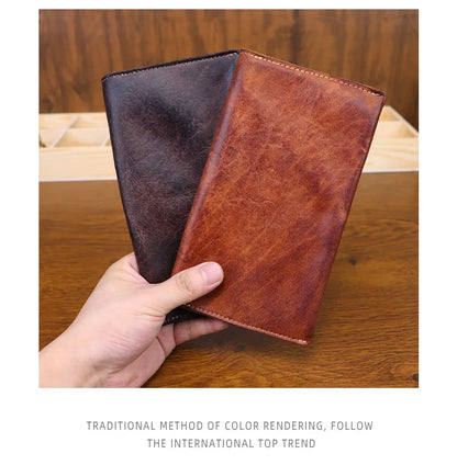 Large Capacity Men Wallet Vintage Genuine Cow Leather Handbag Card Holder Phone Pocket High Quality Handmade Male Money Clips