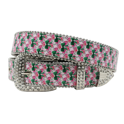 Rhinestone belt blue totem print New Women's Fashion Rhinestone Versatile Fashion PU Leather Belt Jeans Punk Rock Y2K Belt