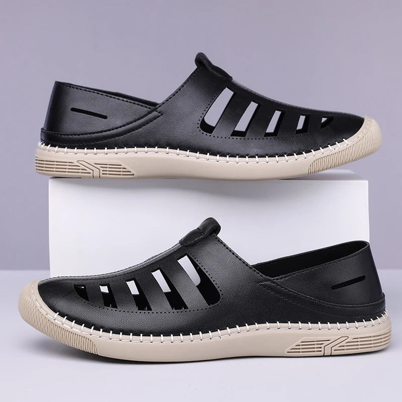 New Summer Genuine Leather Roman Men's Sandals Business Casual Shoes Outdoor Beach Wading Slippers Men's Shoes Big Size 38-48