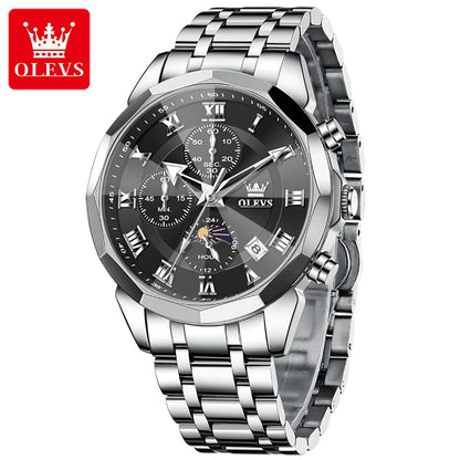 OLEVS 3675 Luxury Calendar Stainless Steel Quartz Mens Wristwatches Chronograph Waterproof Watch for Men Luminous Reloj Hombre