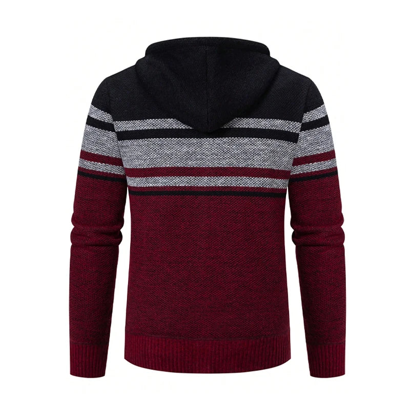 Big Size Men's Casual Full Zip Sweaters Knitted Cardigan with Hood Autumn Winter Male Clothing