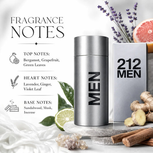 212 MEN Perfume for Men Eau De Toilette Long Lasting Fresh Citrus Woody Aromatic Fragrance Spray Bergamot Lavender Amber Daily Wear Gift 100ml