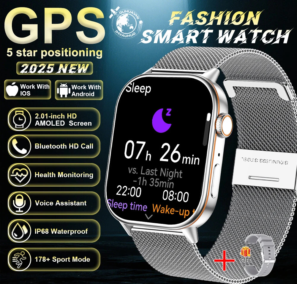 New For Android iOS Outdoor GPS SmartWatch Men 2.01" HD AMOLED Compass 420mAh 178+Sport Mode Waterproof Bracelet Smartwatch 2026
