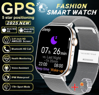 New For Android iOS Outdoor GPS SmartWatch Men 2.01" HD AMOLED Compass 420mAh 178+Sport Mode Waterproof Bracelet Smartwatch 2026