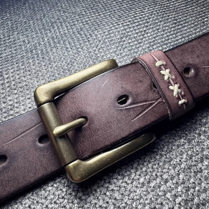 Extra Thick Genuine Leather Vintage Distressed Brass Pin Buckle Men's Belt Designer Lucky Tactical Personality Jeans Male Belt