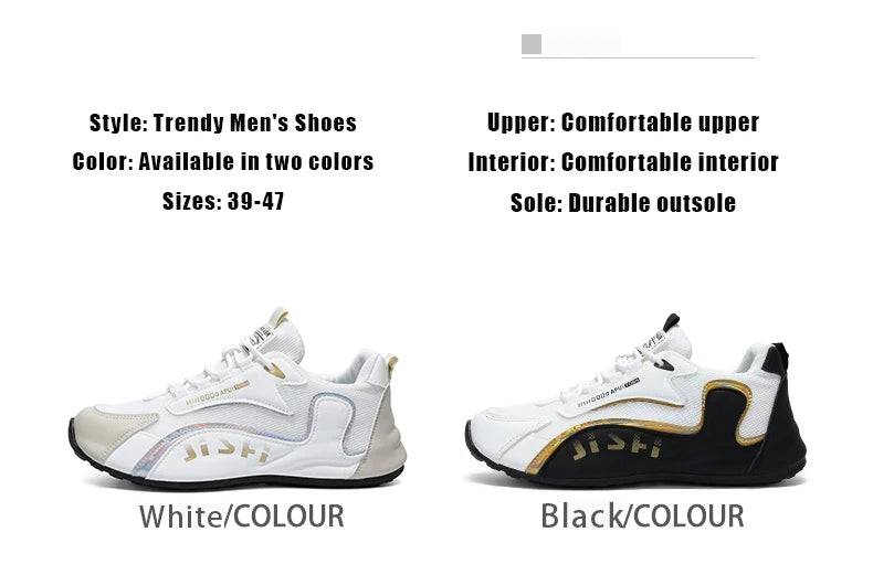 Trendy Black and Gold Color-Blocking Mesh Casual Shoes, Men's Breathable Shock-Absorbing Thick-Soled Sneakers, Versatile Soft-Soled Non-Slip Men's Shoes for Daily Commuting