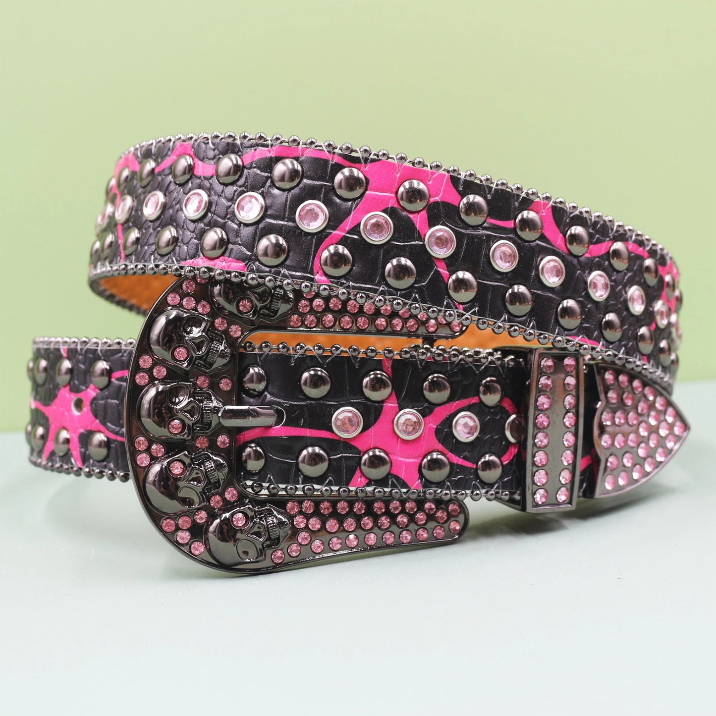 Punk Skull Leopard Rhinestones Belt Diamond Bling Men Western Cowgirl Cowboy Luxury Strap Studded Belts