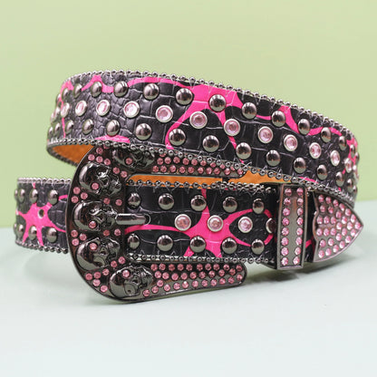 Punk Skull Leopard Rhinestones Belt Diamond Bling Men Western Cowgirl Cowboy Luxury Strap Studded Belts