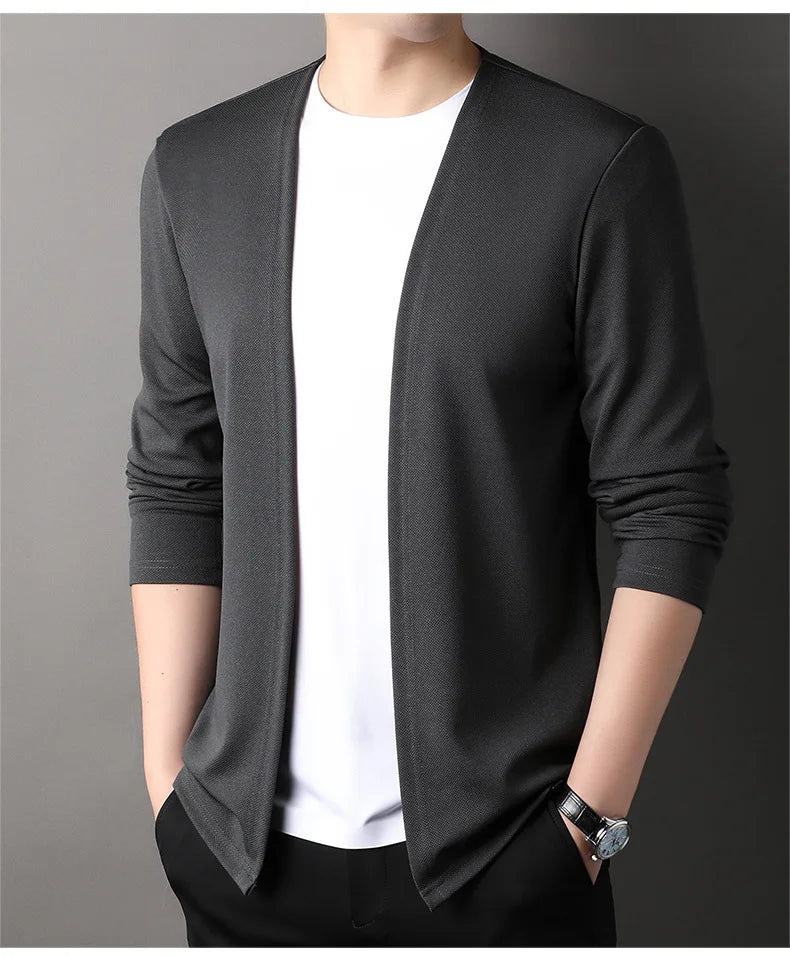 Spring Autumn Knit Cardigan Men Fashion Solid Color Stand Collar Slim Fit Comfortable Casual Men's Korean Knitted Sweater Jacket