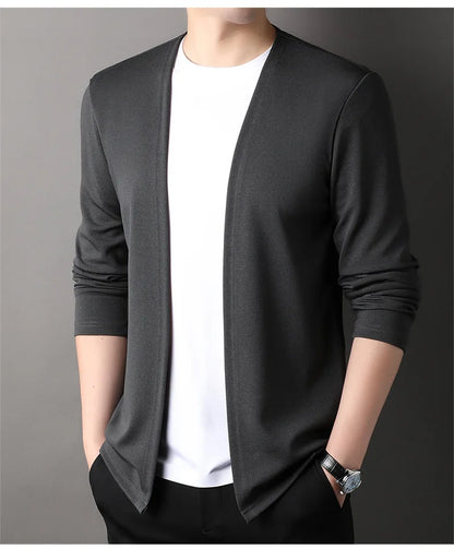 Spring Autumn Knit Cardigan Men Fashion Solid Color Stand Collar Slim Fit Comfortable Casual Men's Korean Knitted Sweater Jacket