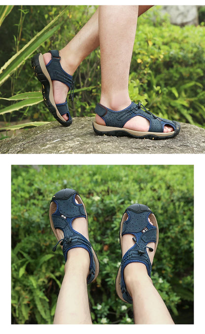 Fashion Men's Sandals Summer Genuine Leather Sandals Outdoor Beach Shoes Rome Sandals Comfortable Large Size Men Casual Shoes
