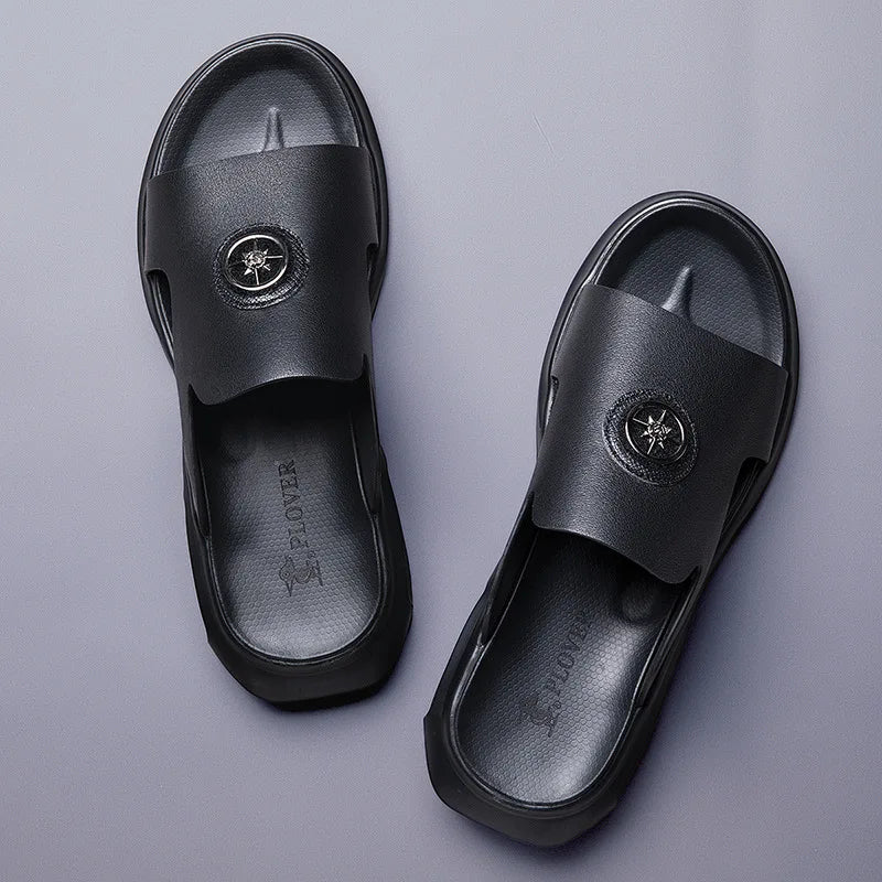 New Luxury Men's Genuine Leather Sandals Classic Roman Men Shoes Slippers Soft Comfortable Men Non-slip Walking Slippers Footwea