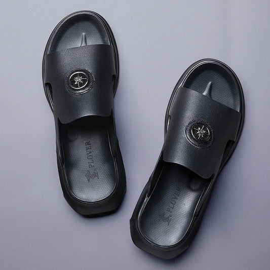 New Luxury Men's Genuine Leather Sandals Classic Roman Men Shoes Slippers Soft Comfortable Men Non-slip Walking Slippers Footwea