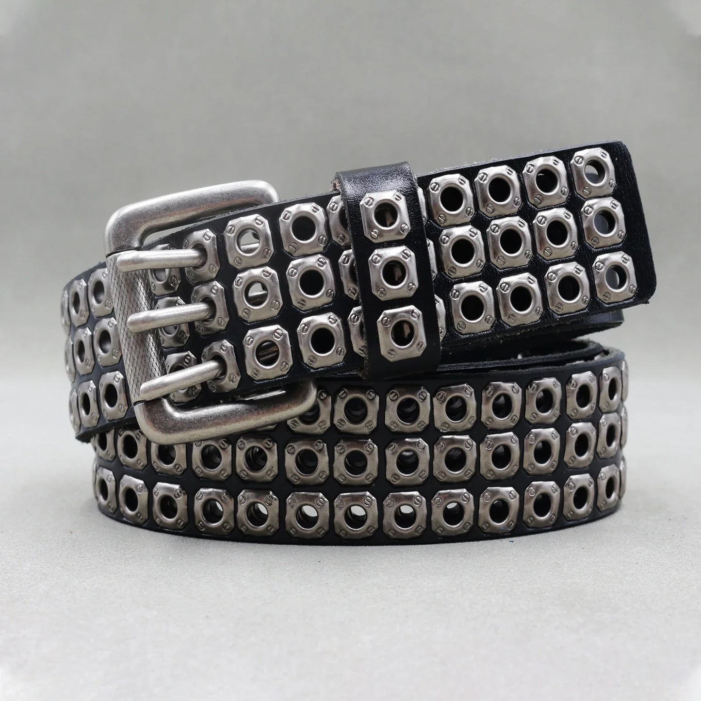 Designer Brand Belt Men Rivet Real Leather Pin Belt Male Black Rock Genuine Leather Cowhide Luxury Punk Belt Jeans