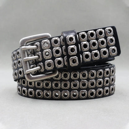 Designer Brand Belt Men Rivet Real Leather Pin Belt Male Black Rock Genuine Leather Cowhide Luxury Punk Belt Jeans