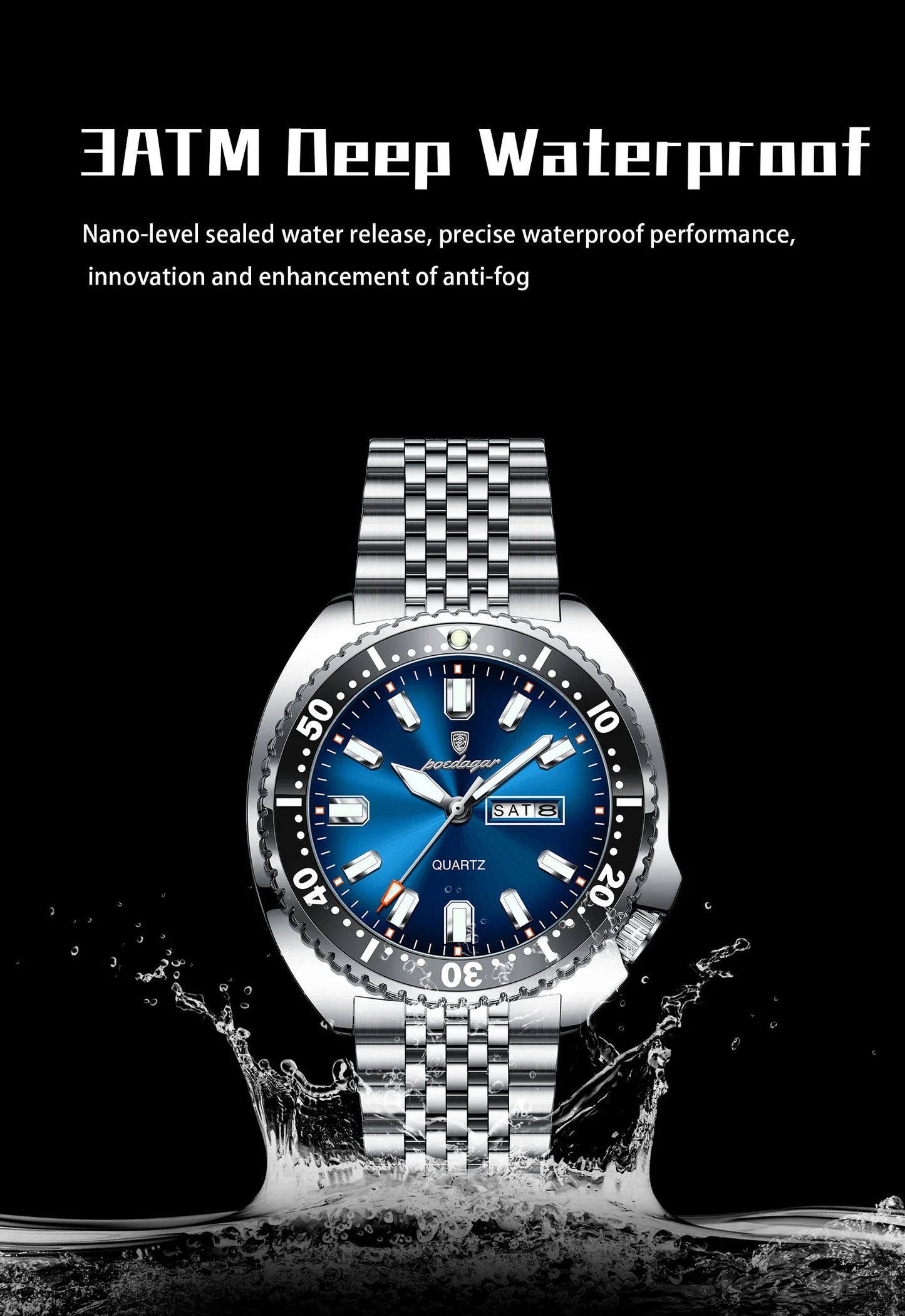 POEDAGAR Luxury Quartz Men Clock Waterproof Luminous Business Man Wristwatch Stainless Steel Date Week Sport Men's Watches Reloj