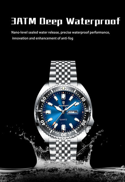POEDAGAR Luxury Quartz Men Clock Waterproof Luminous Business Man Wristwatch Stainless Steel Date Week Sport Men's Watches Reloj