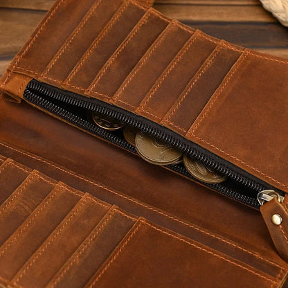 Men's Genuine Leather Wallet Chain Snap Bifold Purse Crazy Horse Leather Card Case Phone Card Holder Clutch Dragon Wallet