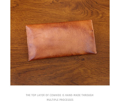 Genuine Leather Men Handmade Wallet High Quality Retro Handbag Simple Phone Pocket Card Bag Big Capacity Male Purses