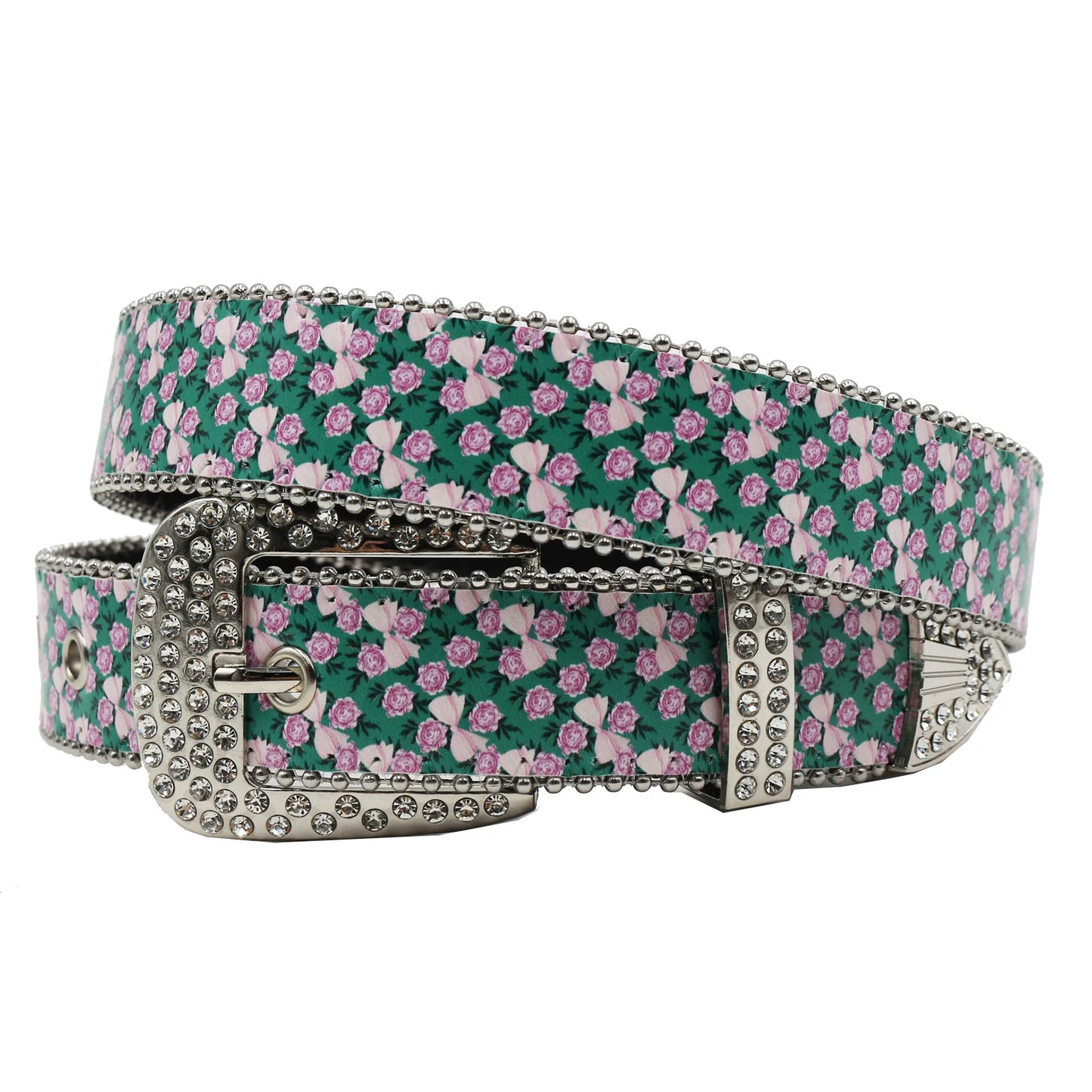 Rhinestone belt B&B style blue print pattern Women's Jeans Rhinestone Belt Men's Belt Western Denim Leather HipHop Rock