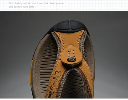 Genuine Cow Leather Shoes Men Sandals Mens Flip Flops Men's Casual Shoes Classic Massage Beach Slippers Anti-slip Summer 2021